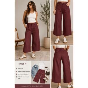 NWT AE American Eagle High Rise Baggy Wide Leg Pants 6S Burgundy Faux Suede Y2K‎